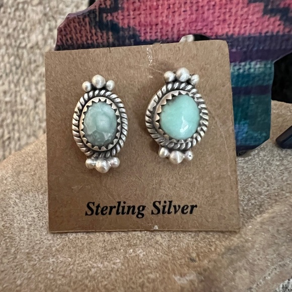 Paloma Turquoise Jewelry - ❤️ Paloma Turquoise Navajo Southwestern Brushed 925 Stud Earrings Closed Back 4G